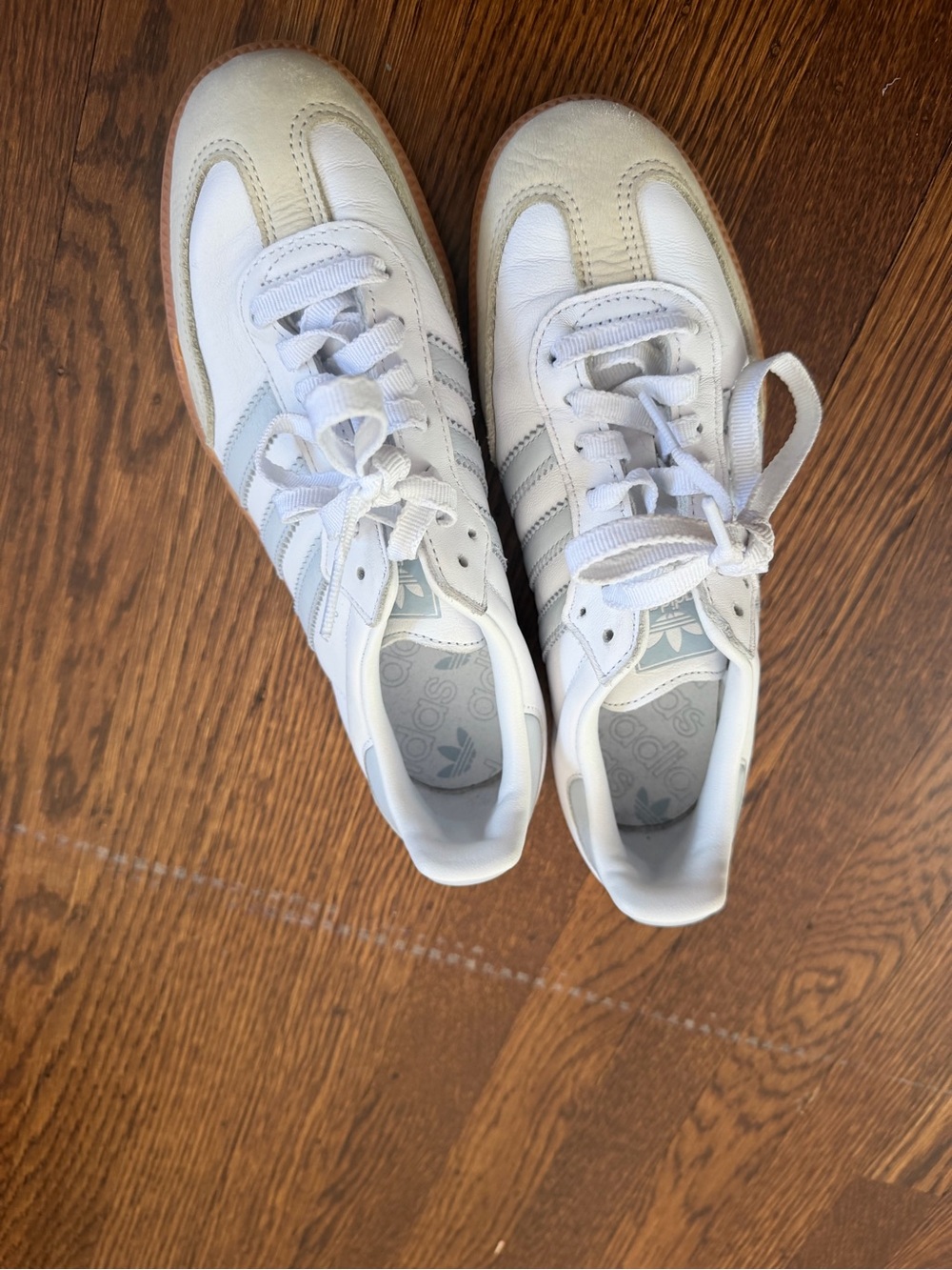 adidas White and Blue Low-Top Leather Sneakers
